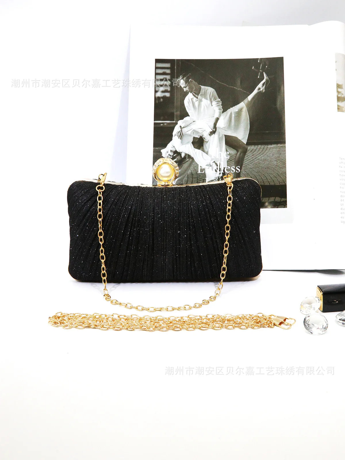 Elegant Pleated Chain Clutch Evening Bag for Women
