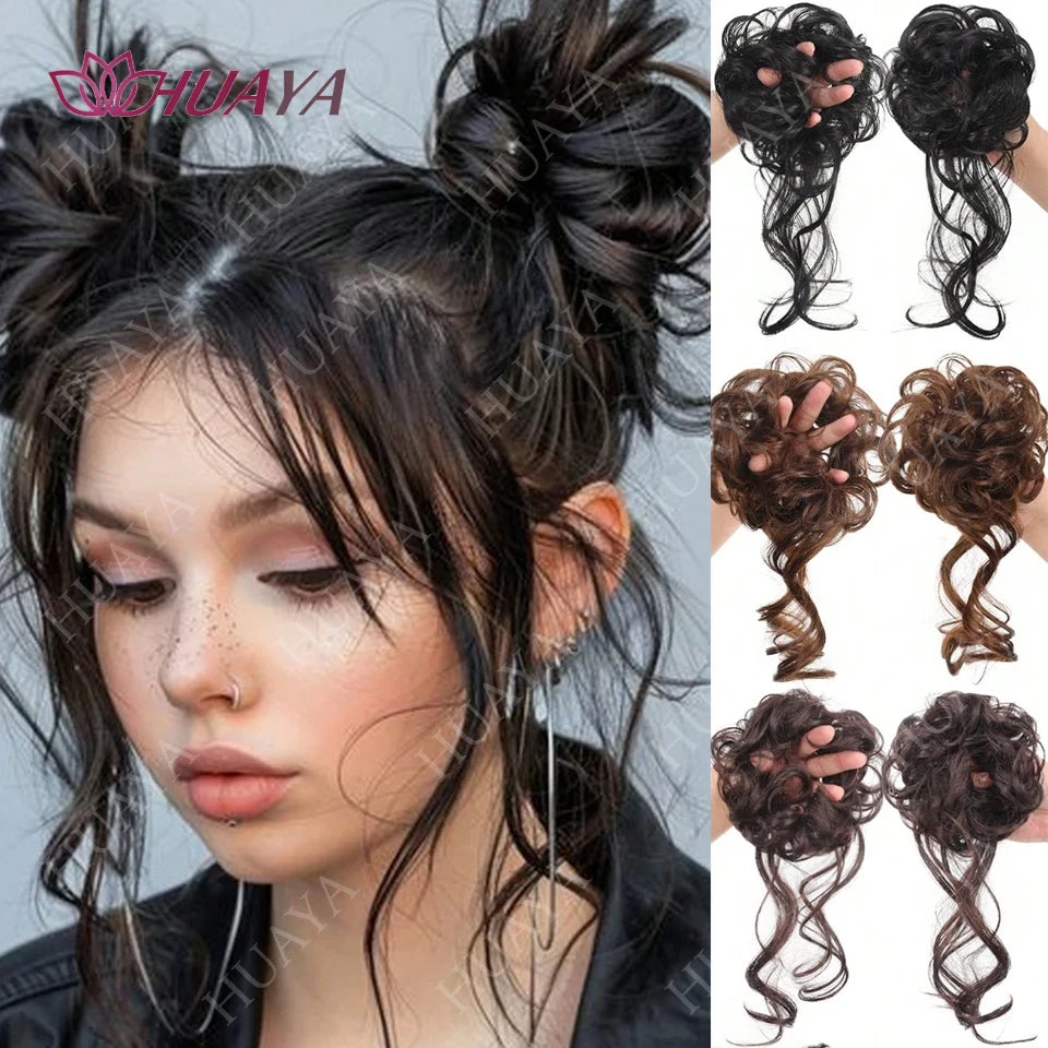 Double Pack Messy Synthetic Curly Hair Bun Wrap For Women