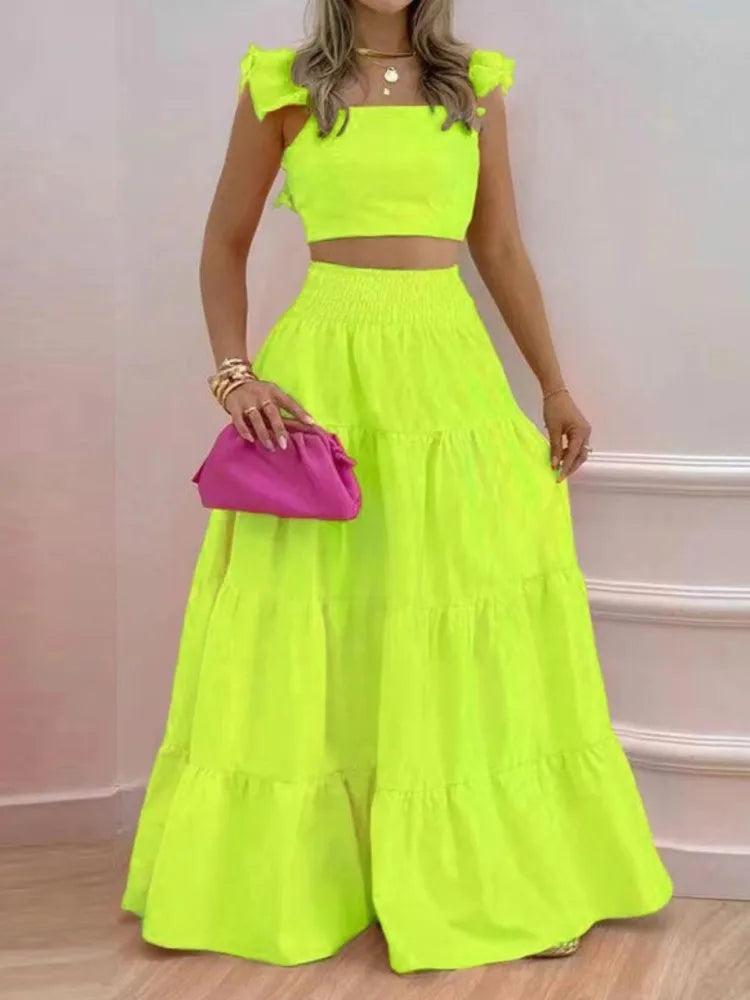 Elegant Sleeveless Top and Long Skirt Two Piece Set for Women