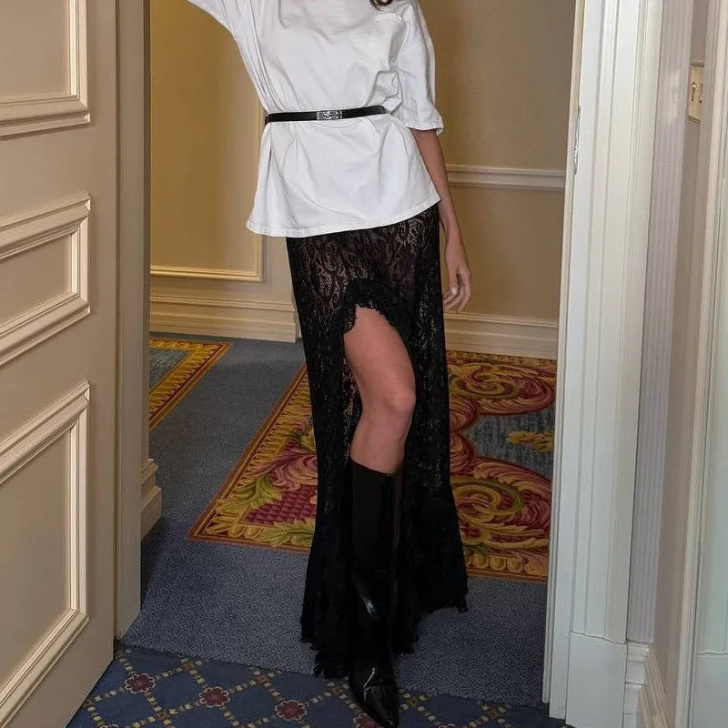 Elegant Asymmetrical Floral Lace Maxi Skirt for Women