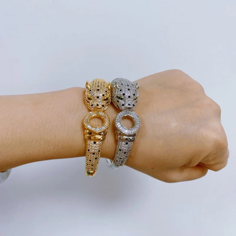 Leopard Pave Bracelet and Ring Jewelry Set for Women