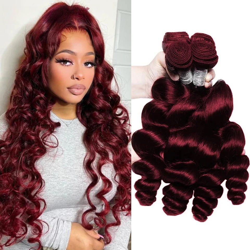 Burgundy Remy Body Wave Human Hair Bundles for Women