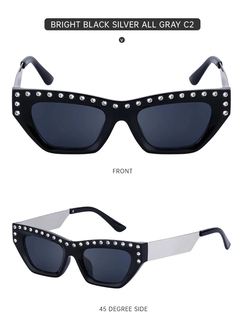 Rhinestone Cat Eye Rectangle Sunglasses