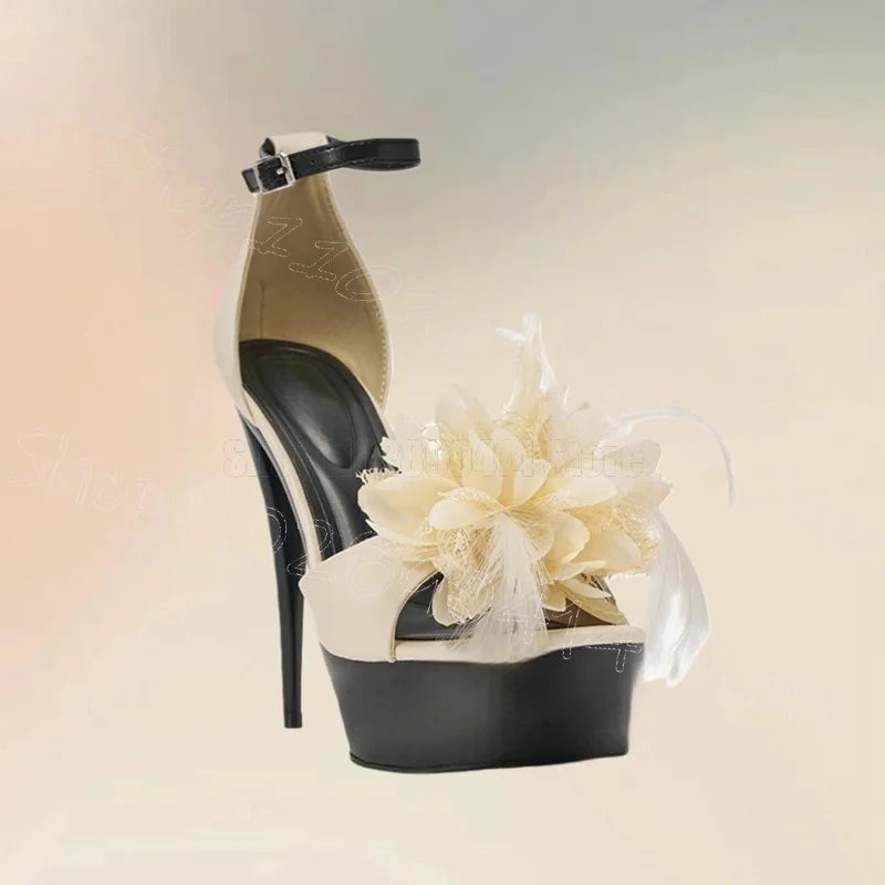 White Mesh Appliques Open Toe Platform Sandals for Women