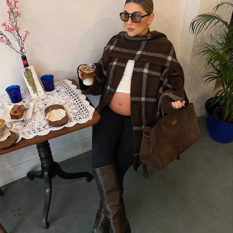 Plaid V-Neck Knit Cardigan With Double Pockets For Women