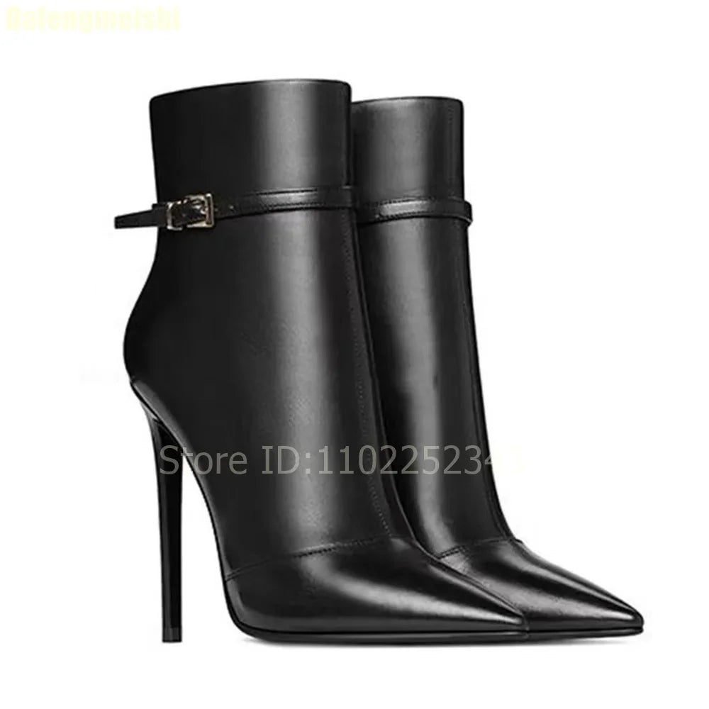 Elegant Pointed Toe Leather Boots With Stiletto Heels For Women