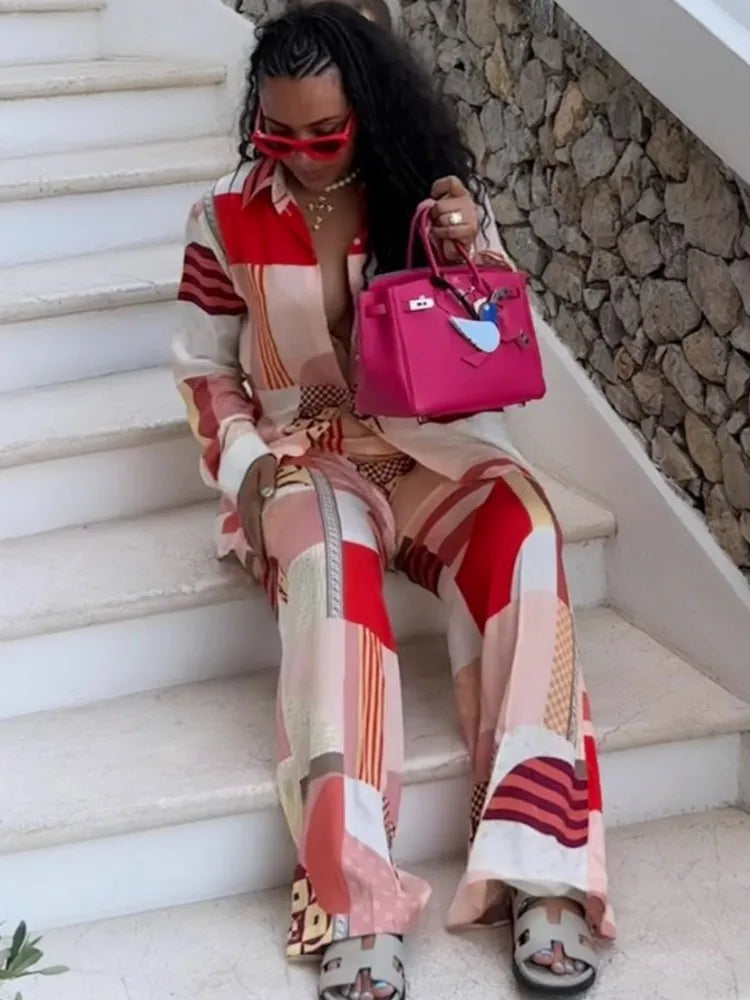 Dashiki Print Matching Top and Pants Set for Women