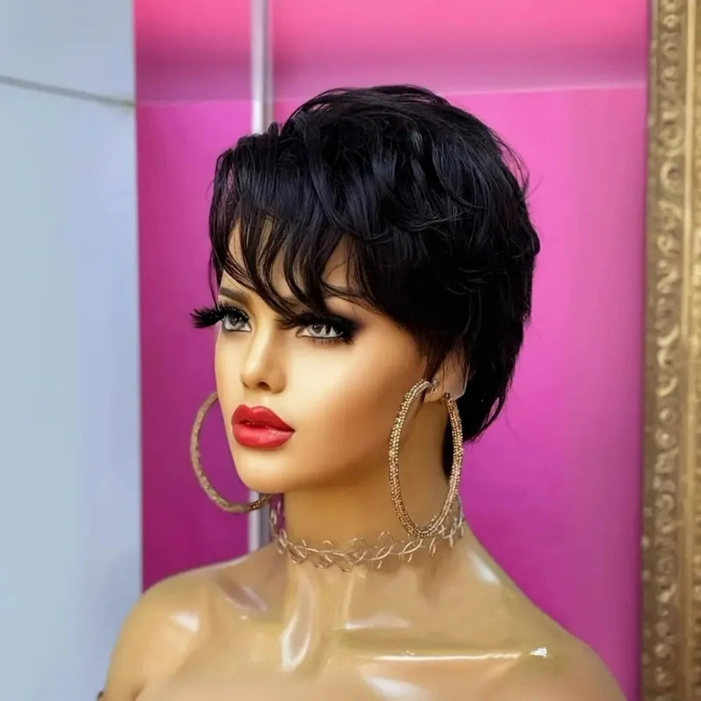 Pixie Cut Lace Front Wig for Women 13*x4x1 T part Lace Frontal Human Hair Wig Natural Black Color