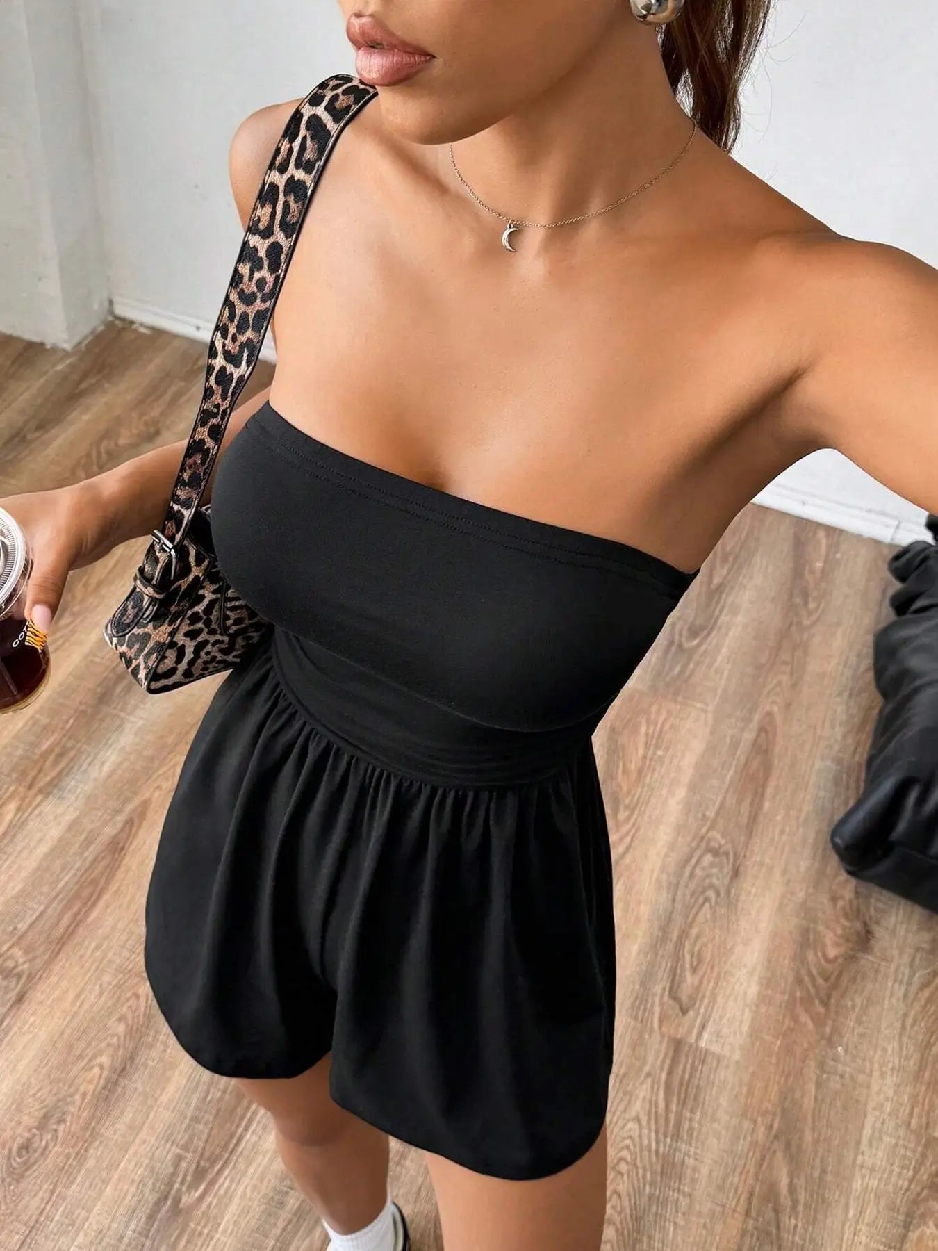 Leopard Print Sleeveless Tube Top Jumpsuit for Women