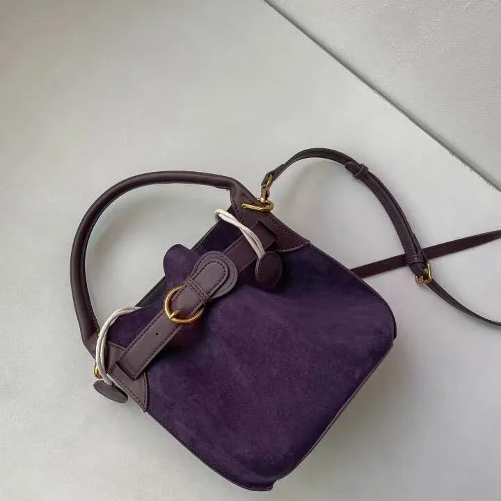Advanced purple velvet bucket bag for women's new commuting trend single shoulder crossbody bag