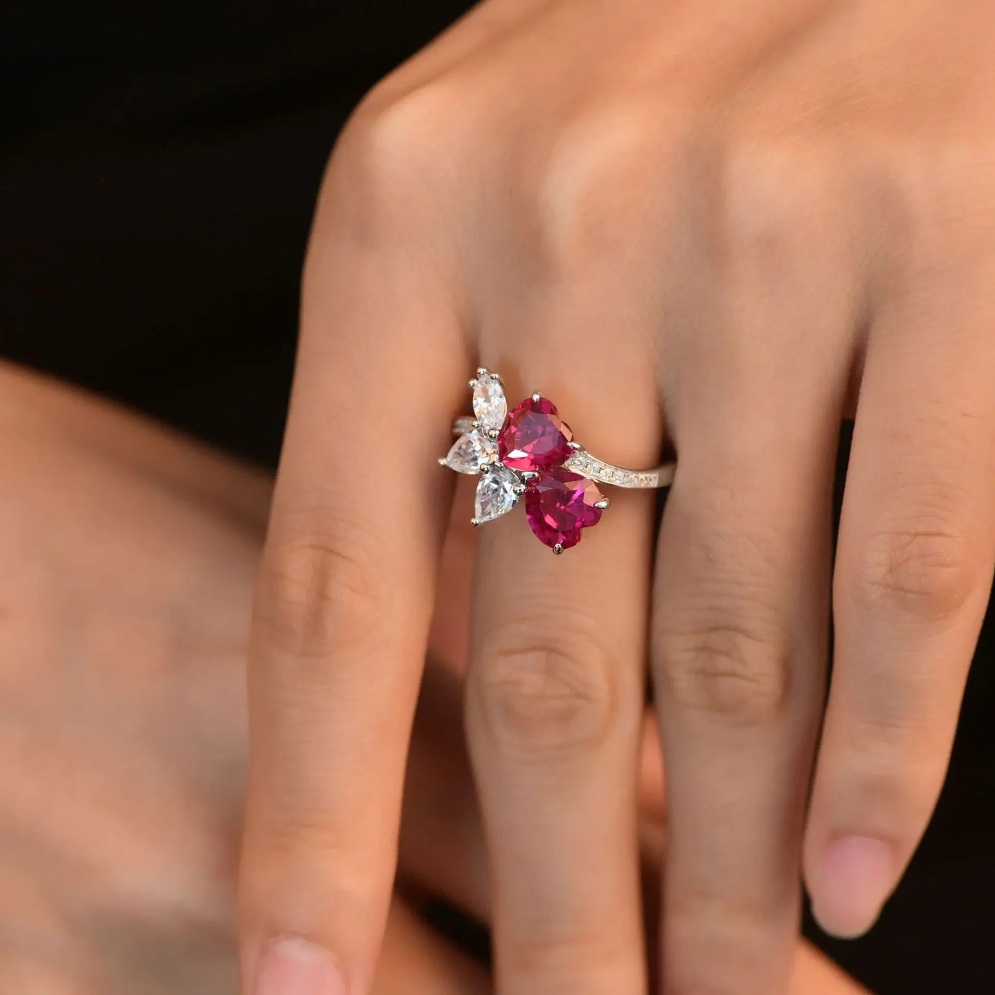 PANSYSEN Vintage 100% 925 Sterling Silver 7*7MM Heart Cut Ruby Diamond Rings for Women Wedding Engagement Fine Jewelry Ring Gift