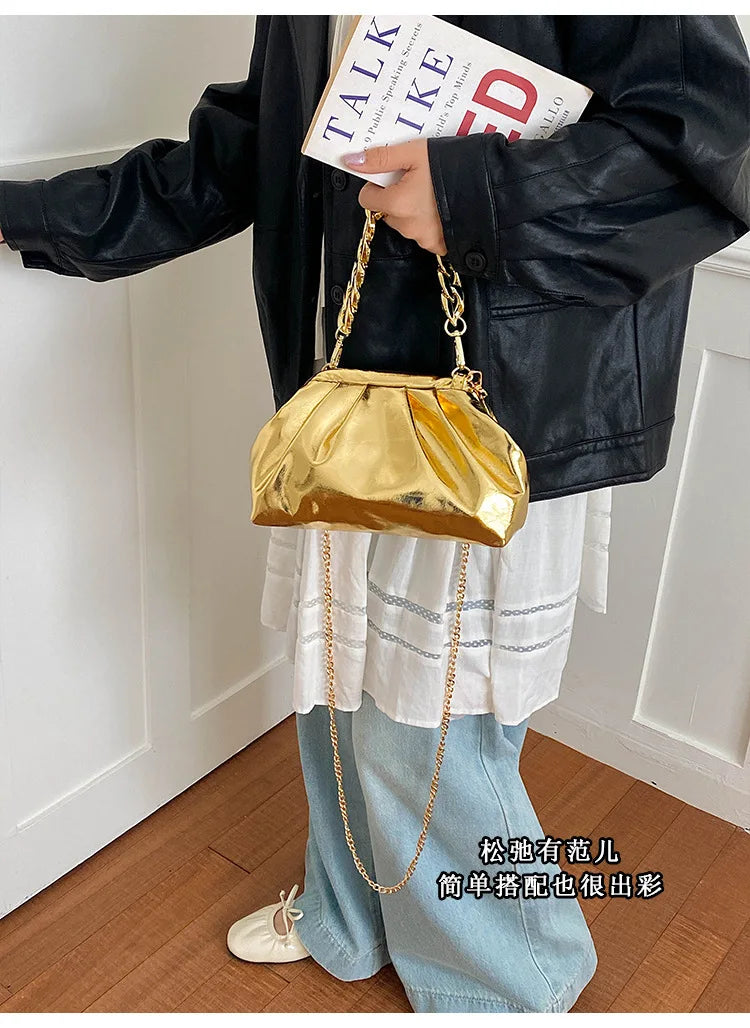 Elegant Pleated Chain Cloud Crossbody Shoulder Bag for Women
