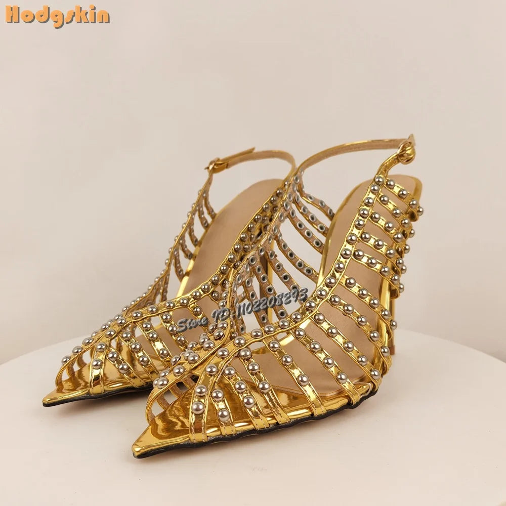 Rivet Buckle Strap Peep Toe High Heel Sandals for Women