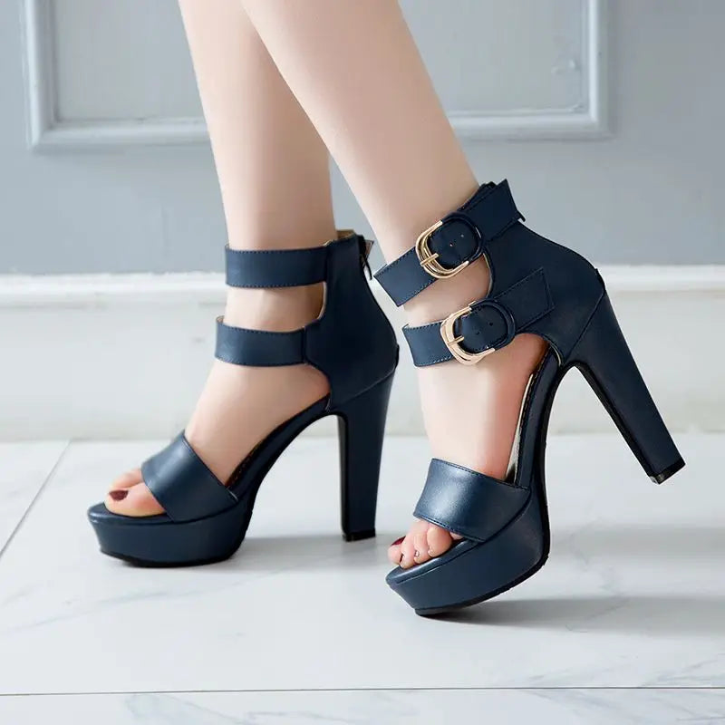 Chunky Platform Sandals with Zipper Buckles for Women