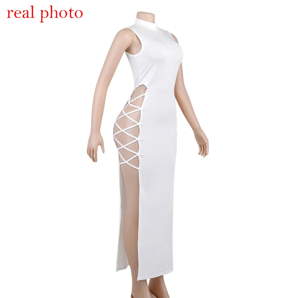 Cryptographic Elegant Black Sleeveless Bandage Sexy Dress for Women Club Party Backless Tank Dresses Skinny Fashion Summer 2025
