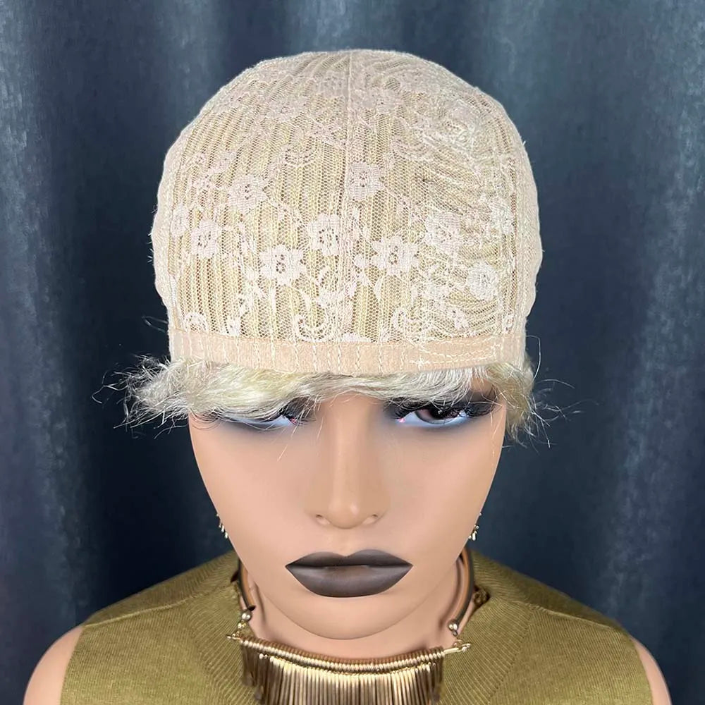 Blonde Finger Wave Pixie Cut Human Hair Wig For Women