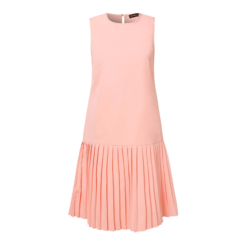 ZANZEA Summer Women Sleeveless Mini Dress 2024 Elegant Party Tank Vestidos Ladies Casual Solid Color Pleated Short Sundress