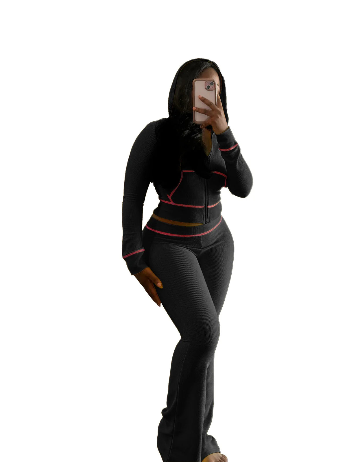 Hooded Long Sleeve Two Piece Matching Pants Set for Women