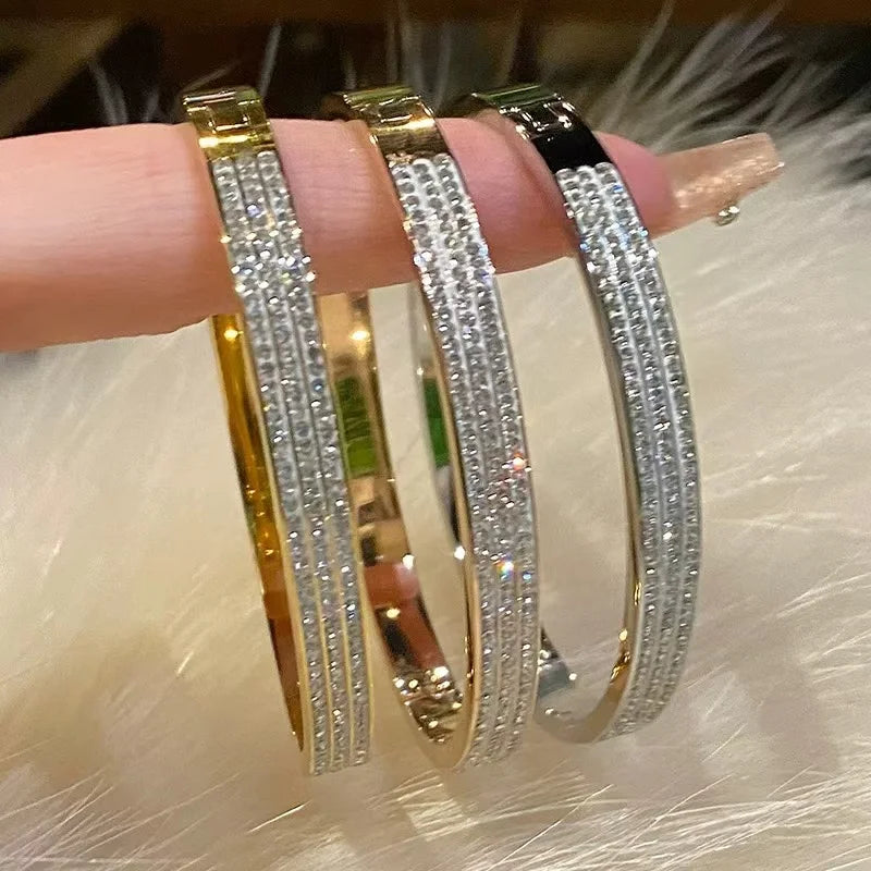 Zircon Half Row Stainless Steel Bangle