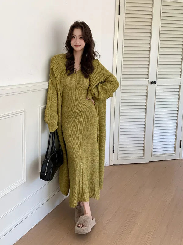 Knitted Cardigan And Ankle Length Skirt Set for Women