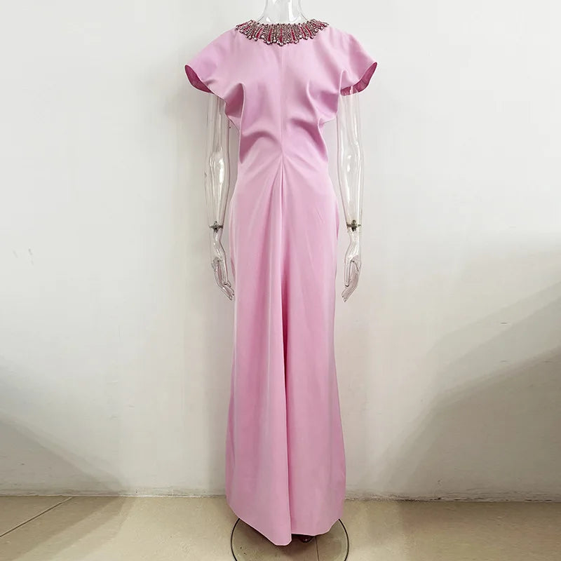 HIGH STREET Newest 2026 Designer Vestido Women's Stunning Duty Beaded Rhinestone Accented  Gown With Bat Sleeves
