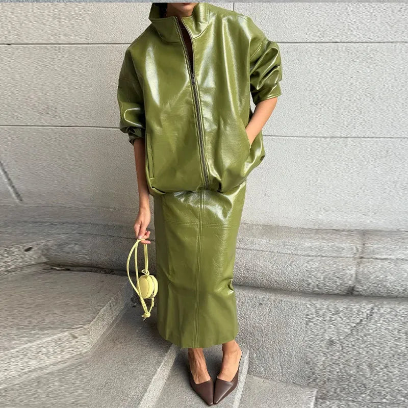 Vintage Leather Skirt Set