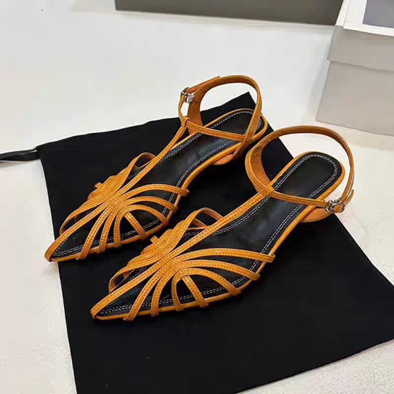 Narrow Band Pointed Toe Kitten Heel Sandals for Women