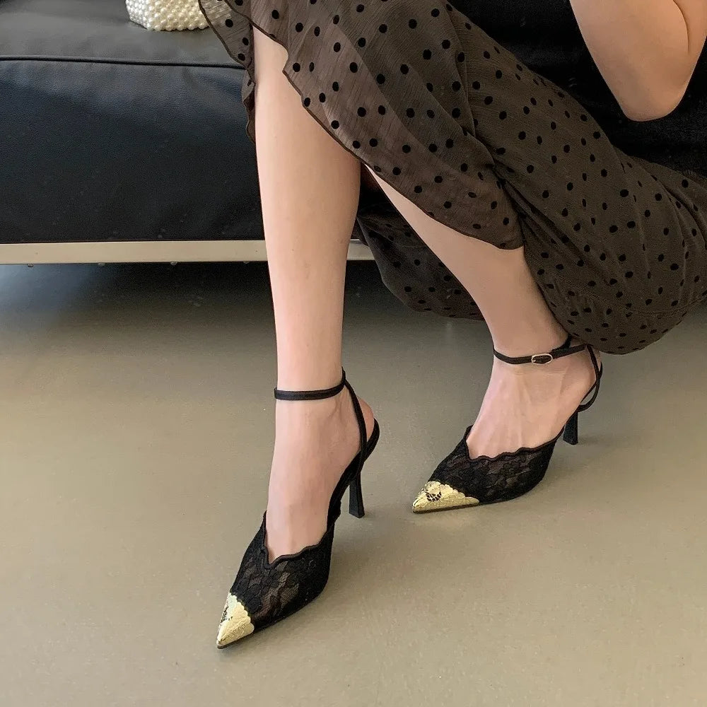 Elegant White Lace Slingback Stiletto Heels for Women