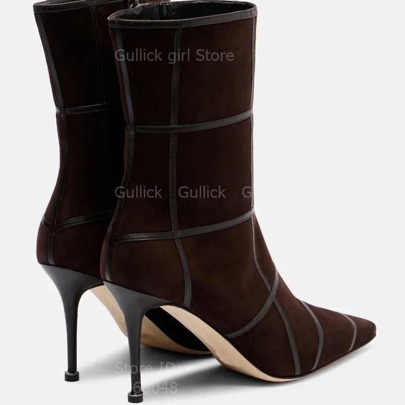 Suede Pointed Toe High Heel Stiletto Ankle Boots for Women