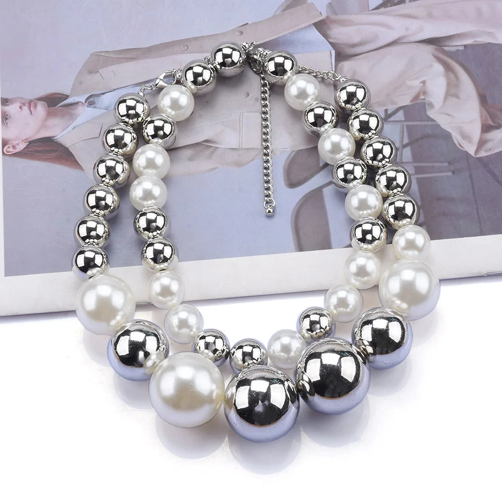 Double Layer Imitation Pearl Choker Necklace for Women