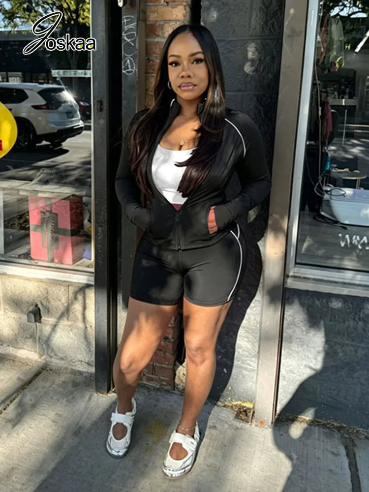 Casual Sporty Zip Up Long Sleeve Thumb Hole Two Piece Set for Women
