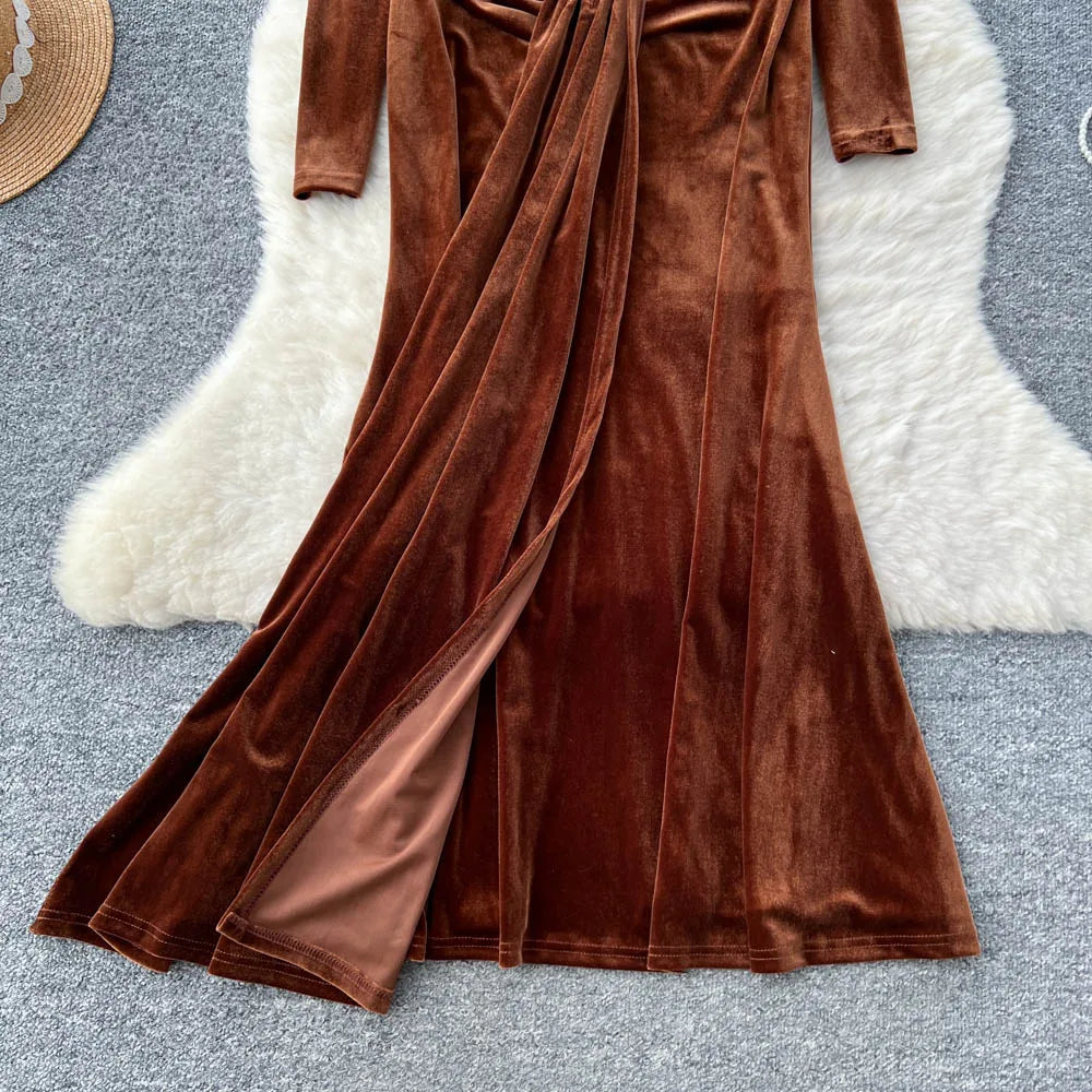 Ruched Velvet Sash Dress
