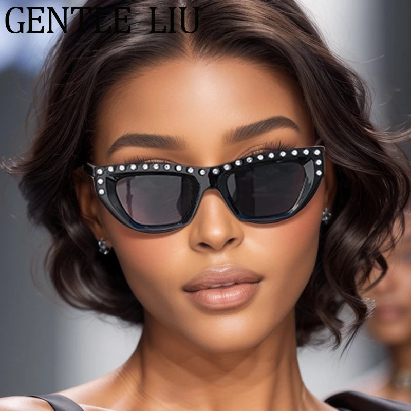 Rhinestone Cat Eye Rectangle Sunglasses