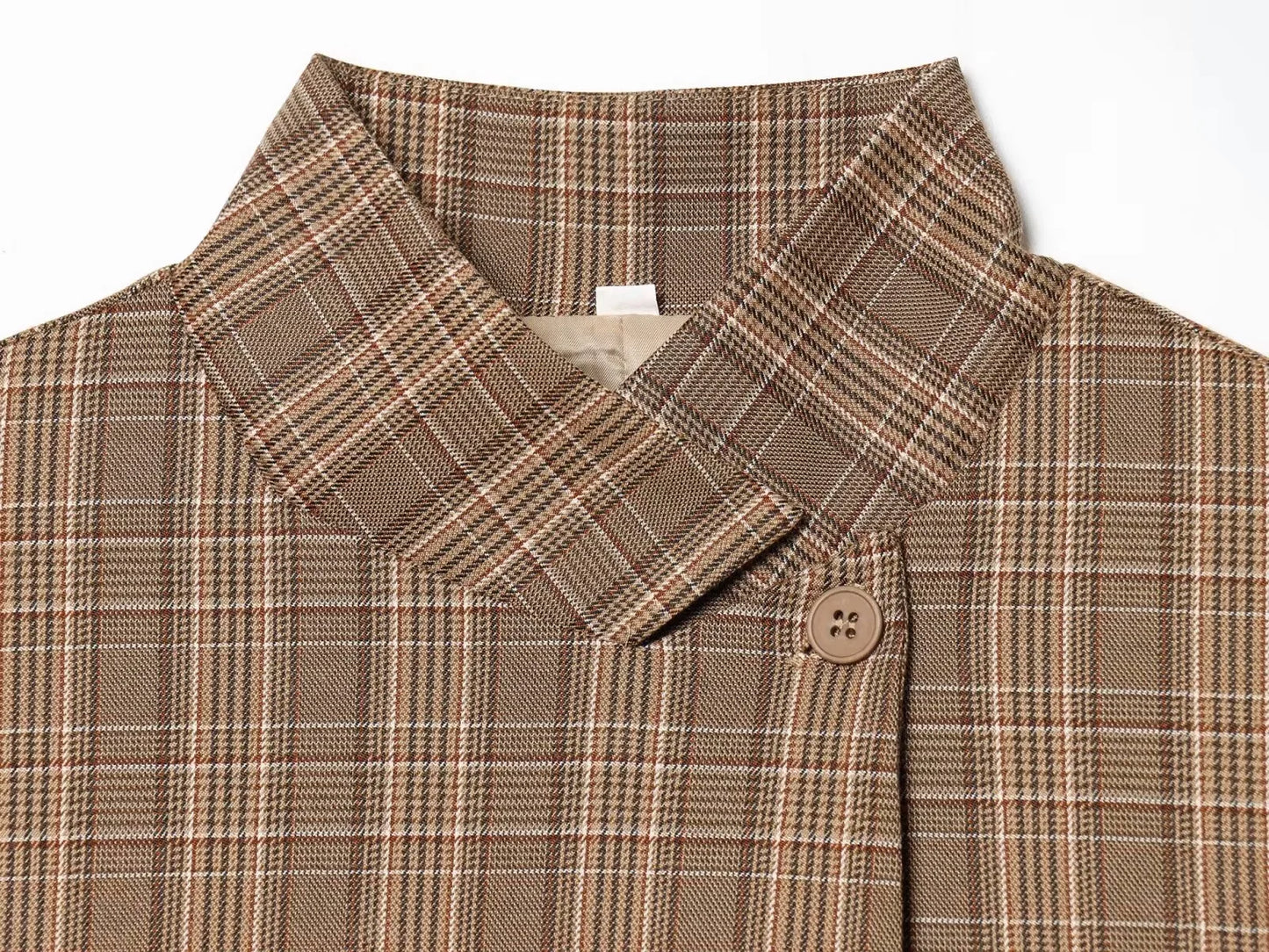 Plaid Stand Collar Long Sleeve Single Button Blazer Coat for Women