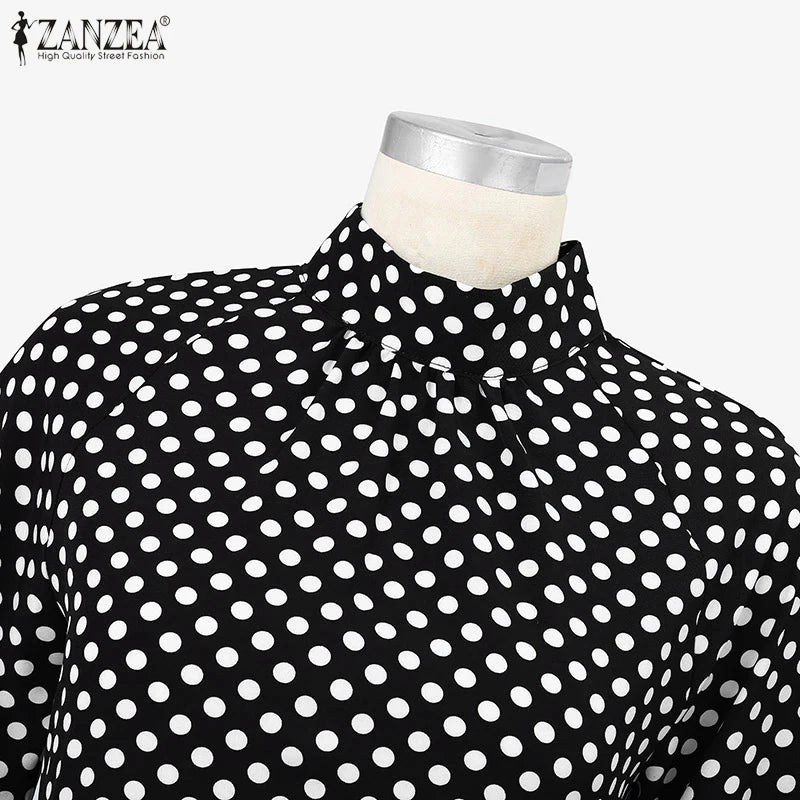 ZANZEA Bohemian Printed Vestidos 2024 Women Turtleneck Dresses Casual Zipper Mini Sundress Fashion Lantern Long Sleeve Robe