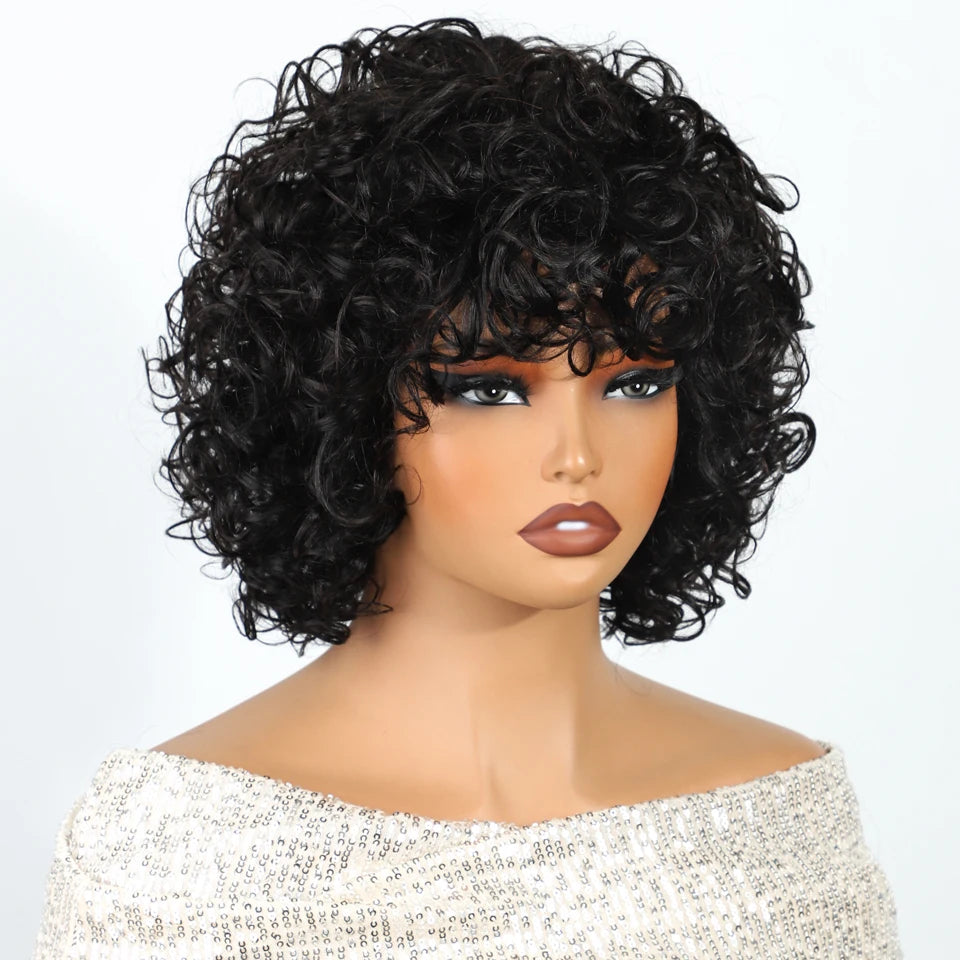 Glueless Curly Brazilian Short Human Hair Wig for Women