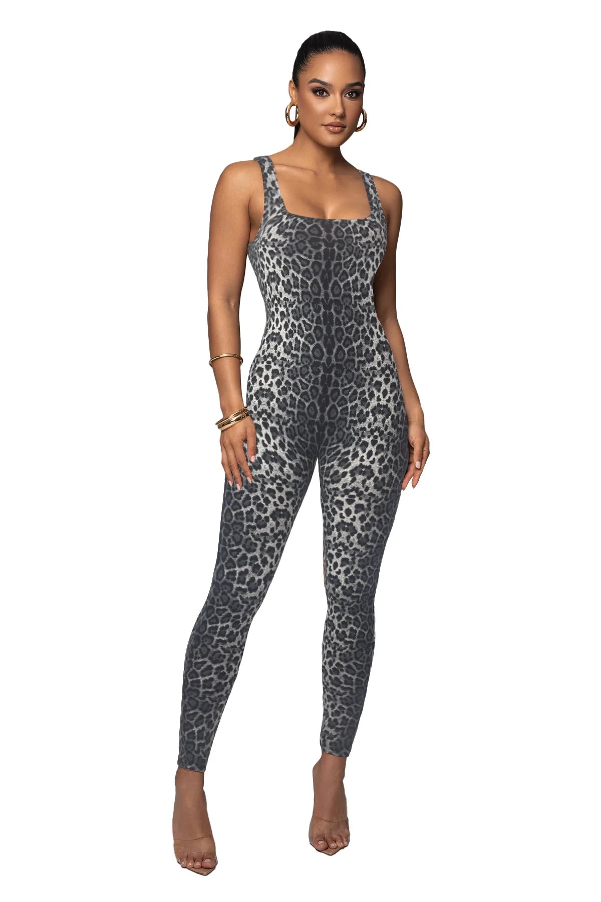 Leopard Print Sleeveless Bodycon Jumpsuit for Women