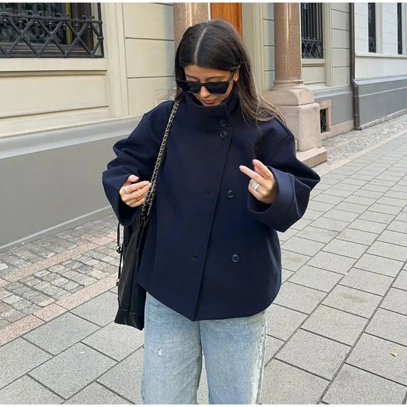 Casual Woolen Stand Collar Autumn Winter Coat for Women