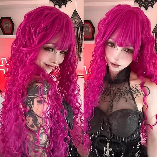 Vibrant Magenta Curly Wig