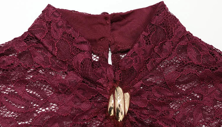 Lace Patchwork High Neck Bodycon Mini Dress for Women
