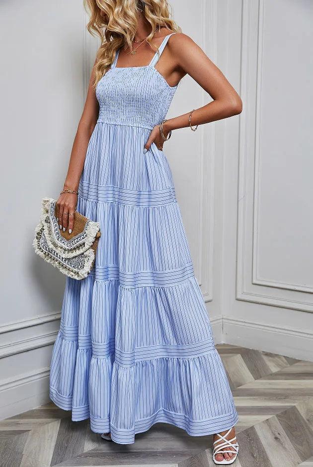 Elegant Striped Spaghetti Strap Maxi Dress for Women
