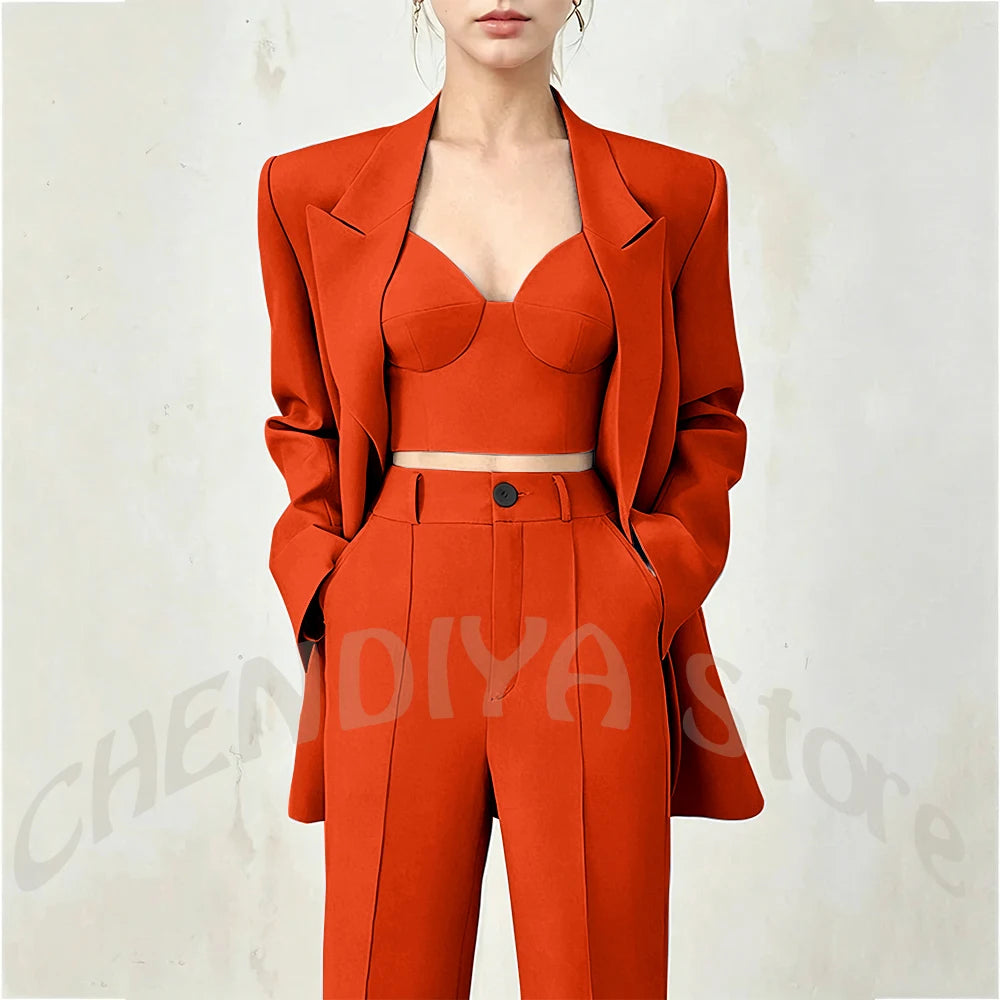 Business Casual Women's Suit Two Piece Peaked Lapel Stylish Double Breasted Formal Outfit Female Jacket Pants Customized
