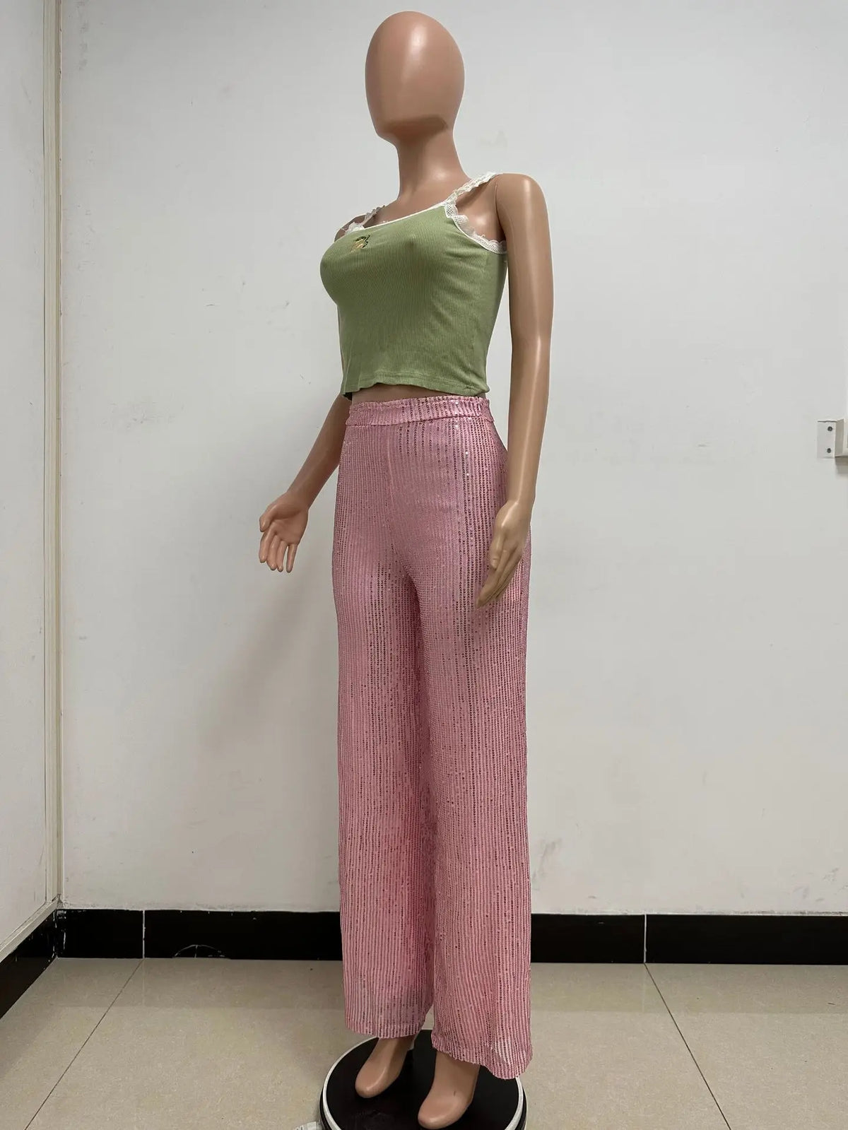 High Waist Sparkle Sequin Wide Leg Pants for Women