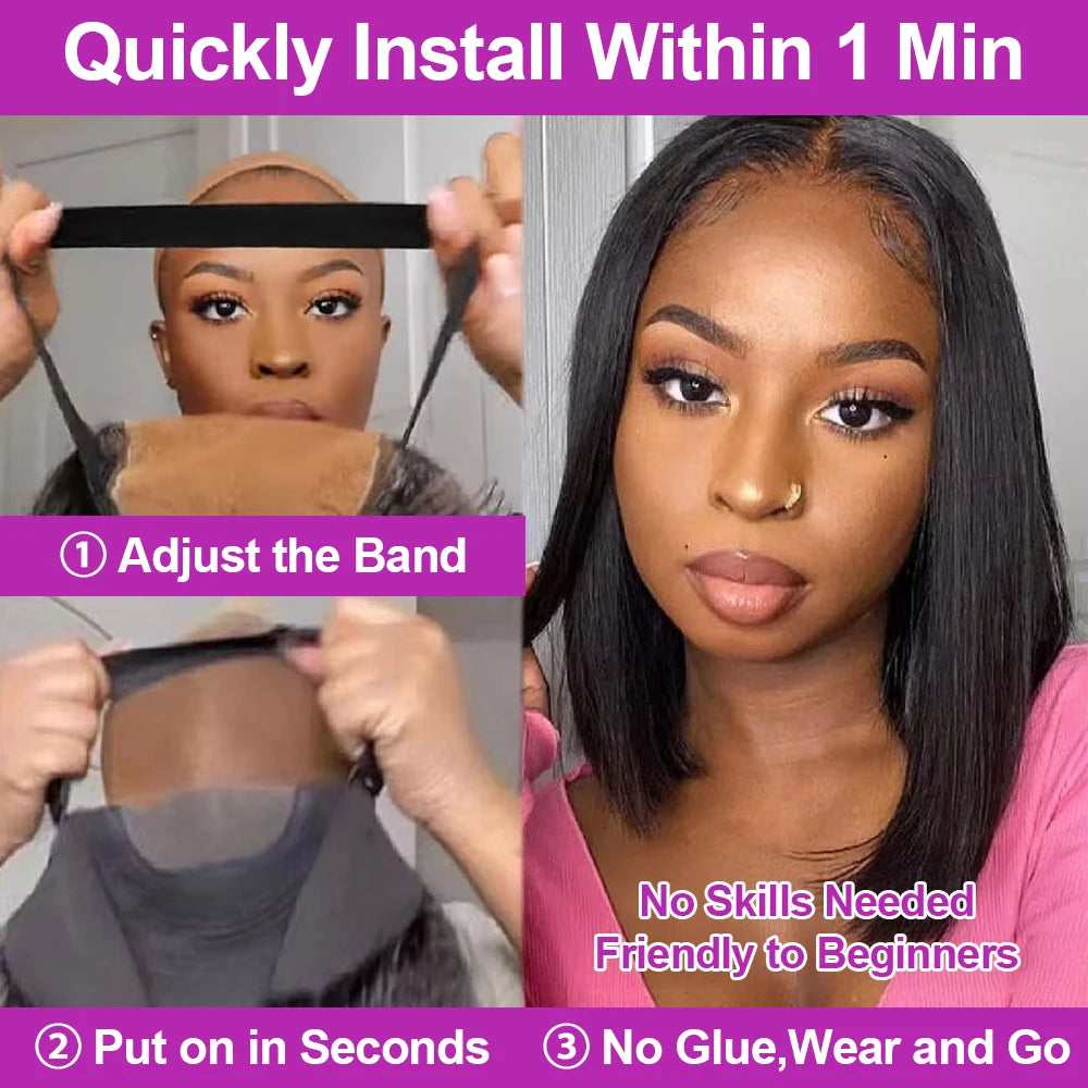 Bone Straight Glueless Bob Wig