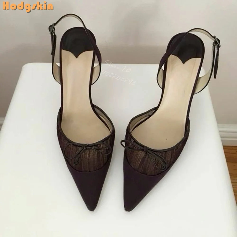 Butterfly Knot Satin Pointed Toe Pumps With Thin Heels for Women