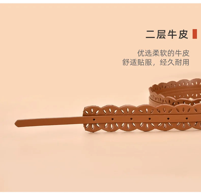 Soft Wide Hollow Out Leather Wraparound Belt for Women