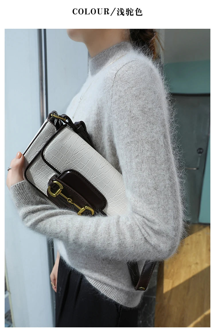 Loose Cashmere Knit Half High Neck Pullover Sweater for Women