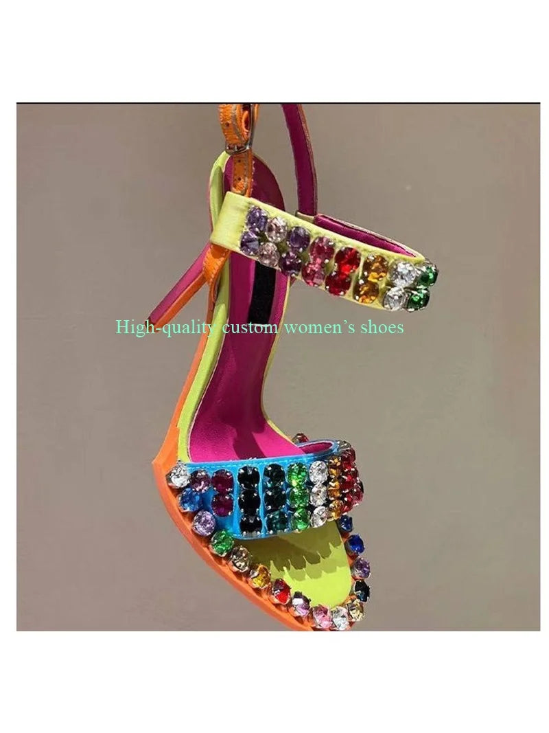 Elegant Rainbow Rhinestone Embellished Sandals for Women