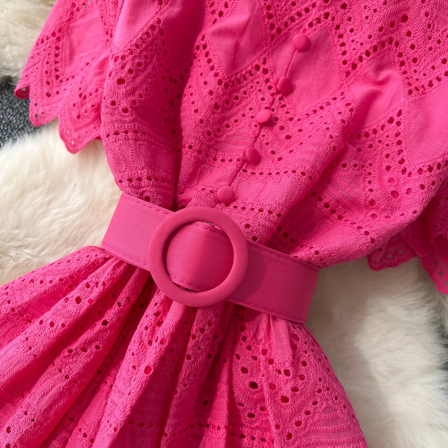 O-Neck Sash Embellished A-Line Dress