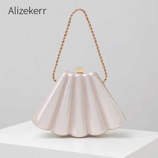 Alizekerr Fan-shaped Acrylic Box Evening Bags Women Luxury Designer Elegant Metal Chain Clutch Purses And Handbags Wedding Party
